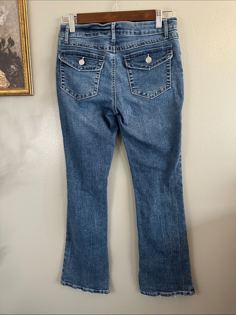 RSQ Girls Size 14 Distressed Flare Jeans Medium Wash Y2K Stretch Denim - Picture 8 of 9